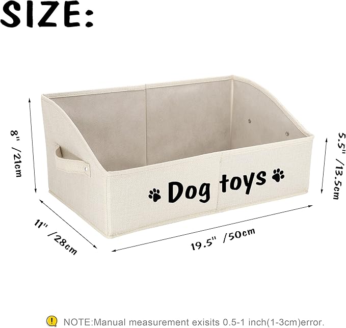 PET ARTIST Sturdy Collapsible Dog Organization and Storage Basket Accessible,Cute Dog Toy Storage with Handles,Dog Toy Box Bin Large for Chew Toys,Clothes,Squeak Toys,Beige