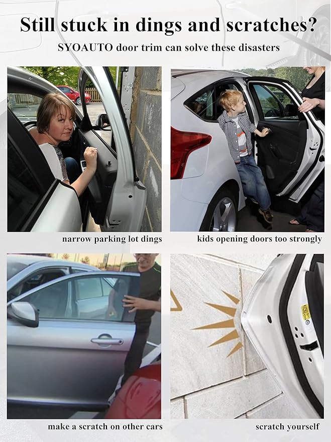 SYOAUTO 13Ft(4M) Door Edge Guard White Car Door Protector Edge Guards Rubber Auto Door Trim U Shape Build in Metal Sheet No Need Adhesive Easy to Cut Fit for Most Vehicles