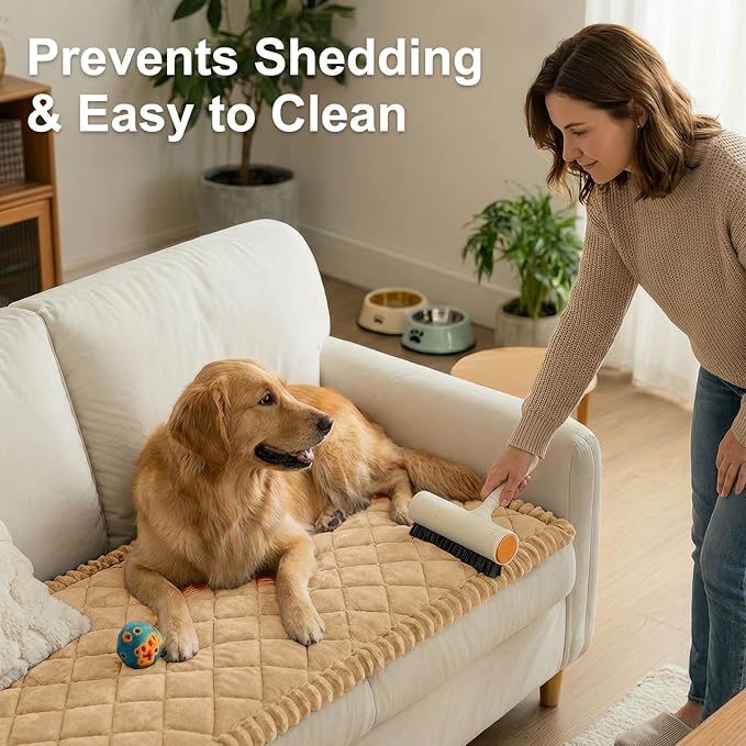 Smiry Fuzzy Couch Cover for Dogs, Non Slip Washable Pet Sofa Cover, Scratch Proof Hair Resistant Plush Sofa Slipcover, Pet Friendly Couch Cushion Protector for Cat, Camel, 27.6" x 88"
