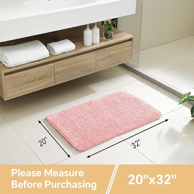 Pink Bathroom Rugs 20"x32" - Soft Plush Bath Mat, Non Slip Absorbent Microfiber Bathroom Rug, Machine Washable Floor Mat - Perfect for Vanity, Sink or Bathtub Area