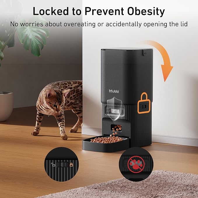 Automatic Cat Feeders, 7L/29 Cups Automatic Dog Feeder with Desiccant Bag, 1-6 Meals Ideal for 2-15mm Dry Food, Suitble for Multiple Pets, Dual Power Supply, Detachable Washable, Black