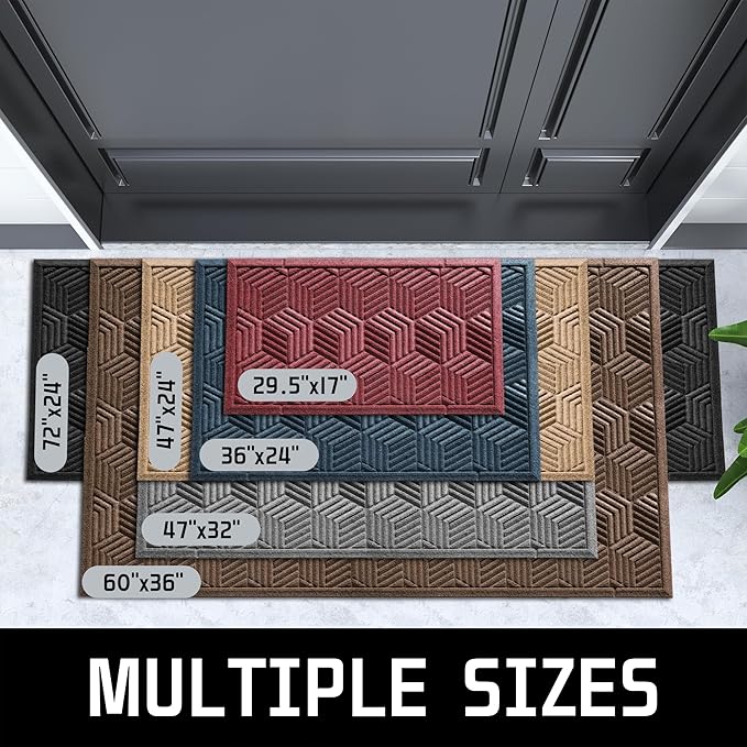 Yimobra Door Mats Outdoor 29.5x17, All-Season Waterproof Outdoor Mats for Front Door Entrance with Drainage Holes, Heavy Duty Non-Slip Doormat for Garage Patio Entryway Indoor, Black Gray