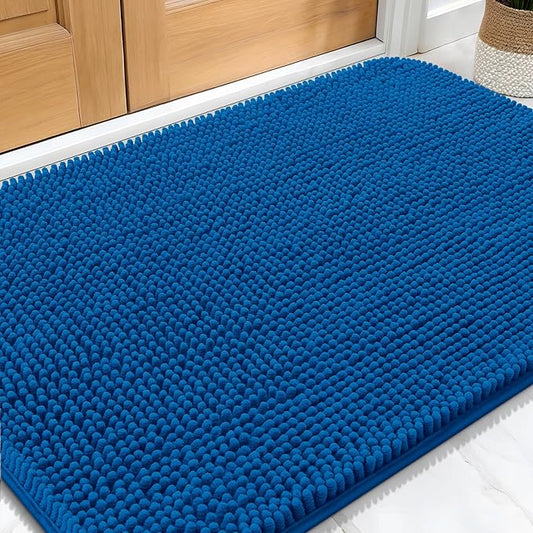 OLANLY Dog Door Mat for Muddy Paws 30x20, Absorbs Moisture and Dirt, Absorbent Non-Slip Washable Doormat, Quick Dry Chenille Mud Mat, Entry Indoor Entryway Carpet for Inside Floor, Deep Navy Blue
