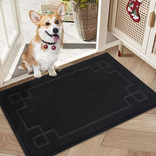 BEQHAUSE Door Mat 20" x 32", Non-Slip Door Mats Indoor Entryway Rugs Washable Low-Profile Absorbent and Stain Resist Floor Mats, Dog Door Mat for Front Back Door, Muddy Wet Shoes & Paws, Black