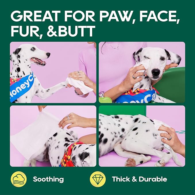 HONEY CARE Disposable Pet Wipes for Dogs & Cats – Cleansing & Soothing, Fragrance-Free, 100 Wipes for Paws, Butt & Body Cleaning(100 Pcs/4Packs