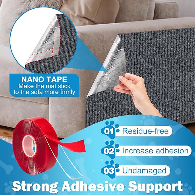 ENONCI 196.8x15.8 Cat Wall Scratcher Mat with Nano Tape,Anti Cats Scratch Furniture Couch Carpet Corner Protector for Indoor,Trimmable Cat Scratching Pad Board Sofa Replacement
