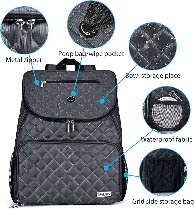 BAGLHER 丨Dog Travel Bag,Airline Approved Pet Supplies Backpack, Dog Travel Backpack with 2 Silicone Collapsible Bowls and 2 Food Baskets.