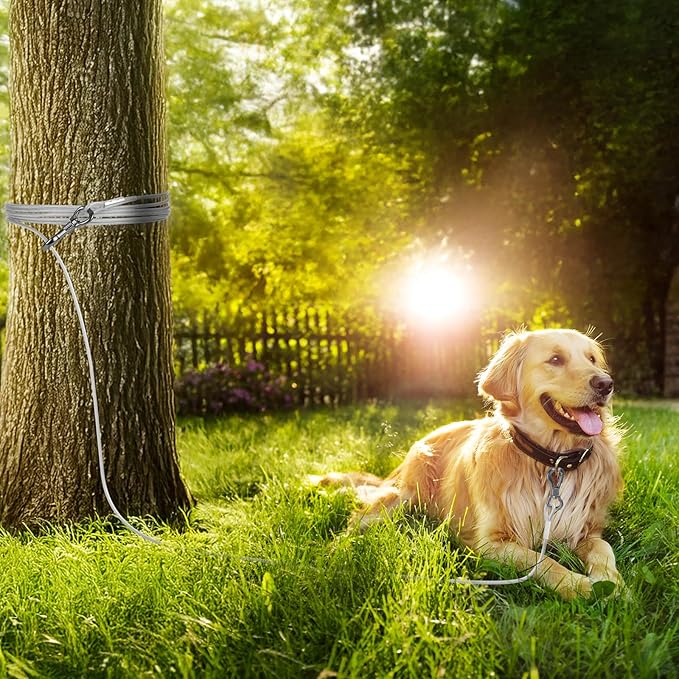 Tresbro 80FT Reflective Tie Out Cable for Dogs Up to 250 Pounds, Steel Wire Lead Leash Cable with Stainless Dual Fix Buckle, Lightweight and Enduring, Dog Chains Outside for Outdoor,Yard,Camping