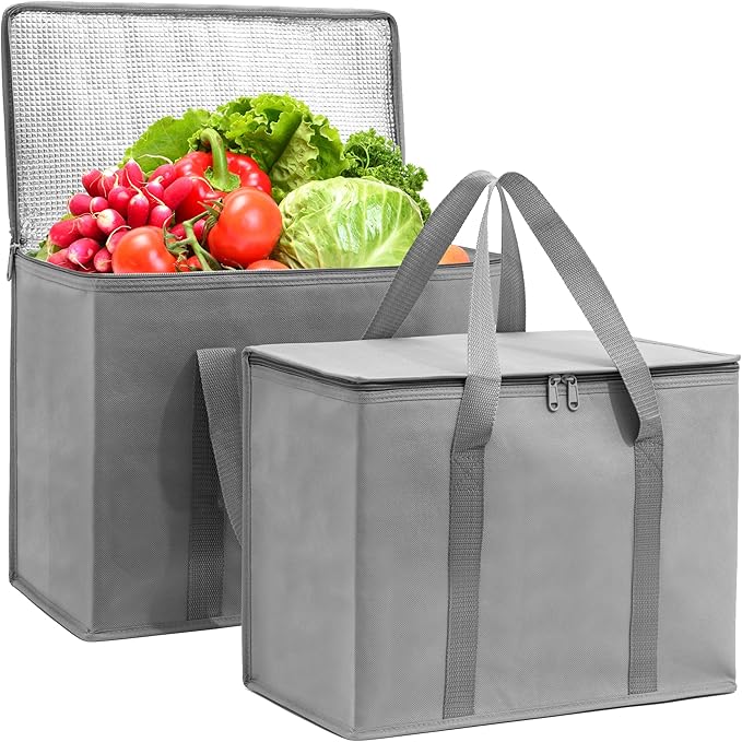 Carrywell Insulated Reusable Grocery Bags 2-Pack, Catering and Delivery Bag For Hot and Cold Food, Collapsible Thermal Tote For Doordash, Not-Made In China