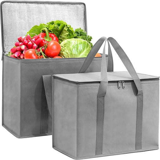 Carrywell Insulated Reusable Grocery Bags 2-Pack, Catering and Delivery Bag For Hot and Cold Food, Collapsible Thermal Tote For Doordash, Not-Made In China
