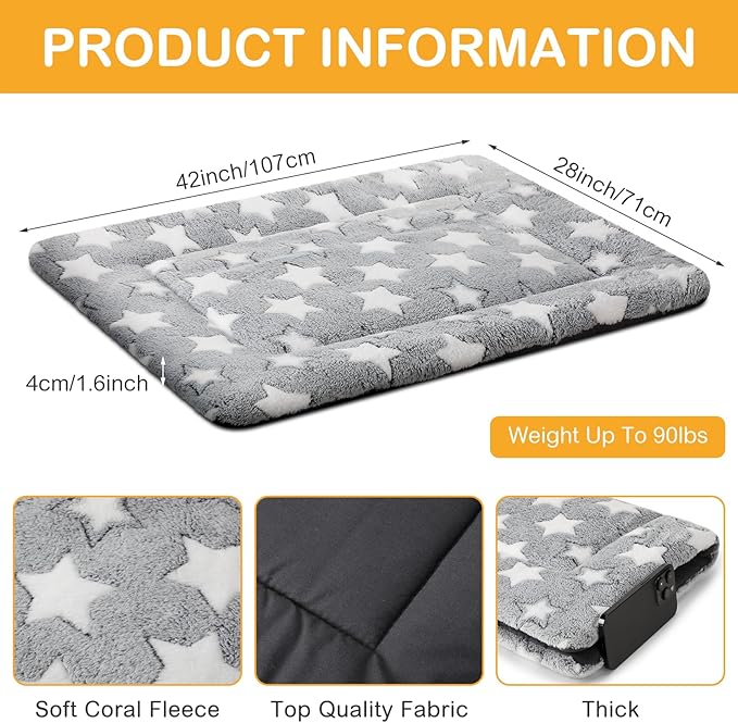 VitalCozy 4 Pcs Winter Dog Crate Pads, Ultra Soft Warm Washable Dog Cat Bed Mat for Pet Crate Comfortable Replaceable Reversible Kennel Pad for Small, Medium, Large Dogs(28 x 42 x 1.6 Inch,Gray)
