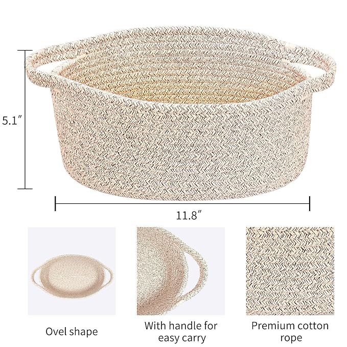 ABenkle Small Woven Easter Basket with Handle, 12x8x5 inches, Durable Storage Basket, Gift Wrap Ready with Ribbon