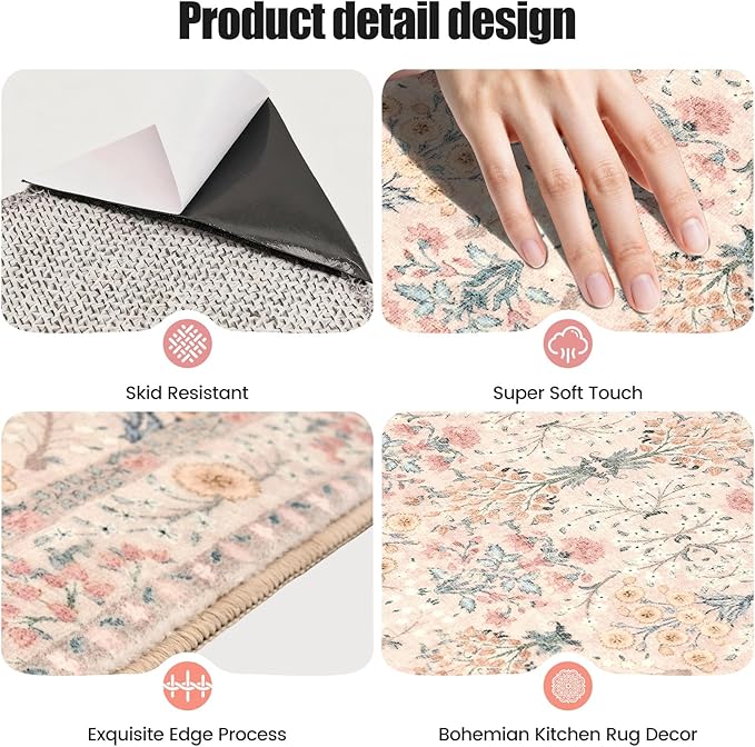 Kitchen Rug Set 3Pcs, Boho Rug Sets Non Slip Washable for Floor Thick Farmhouse Kitchen Decor Runner Rugs for Kitchen, Entryway，Laundry, Hallways 20''x32''+20''x48''+20''x59