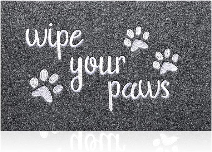 Welcome Mats for Front Door Wipe Your Paws Funny Doormat, Durable Natural Rubber Non Slip Back Mat Indoor Doormats Dog Doormats Mats for Entryway Porch Grey Mat 18X30 Inch