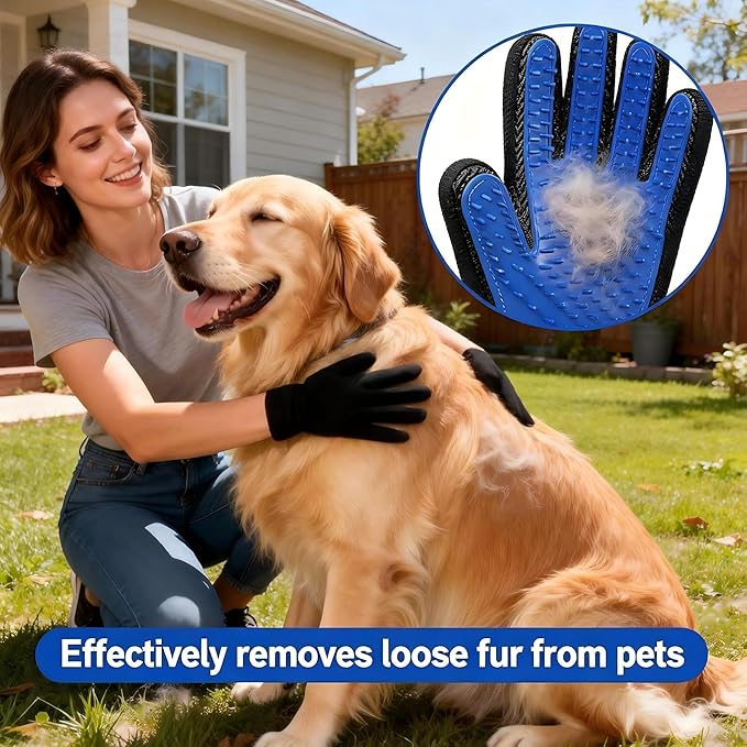 Cat & Dog Grooming Gloves – 1 Pair Deshedding Tool with Pet Massage Bath Brush, Gentle Hair Remover & Massage Mittens, Suitable for All Fur Types (Blue)