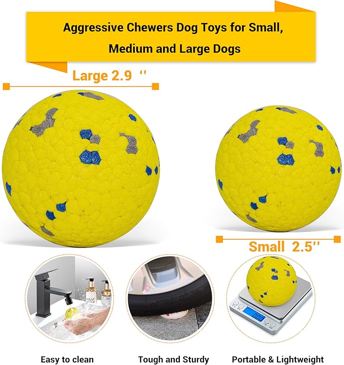Dog Balls Toys for Aggressive Chewers, Indestructible Durable Bouncy Floating Balls for Dogs to Fetch, Durable Solid Rubber Ball for Training Dog(2 Pack)