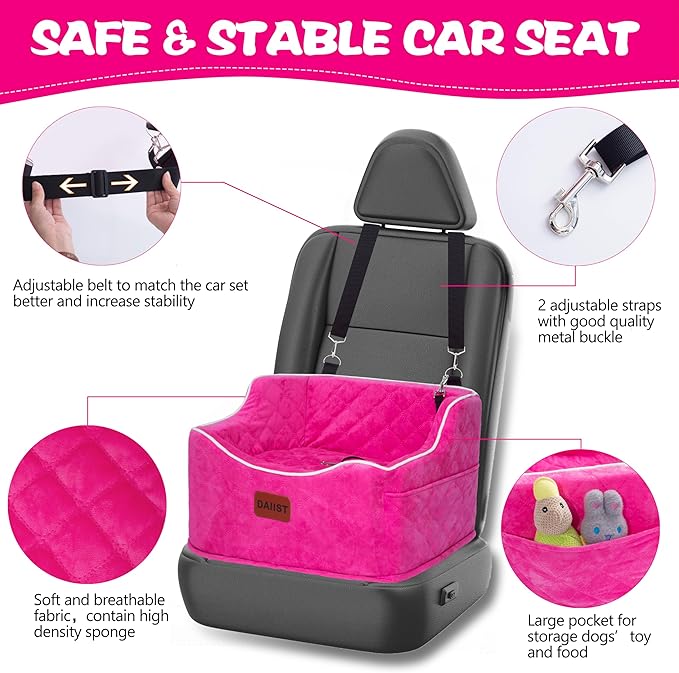 Dog Car Seat for Small Medium Dogs, Detachable Washable Dogs Booster Seat Under 35lbs, Elevated Dog Car Bed with Storage Pockets (Purple, One Size)