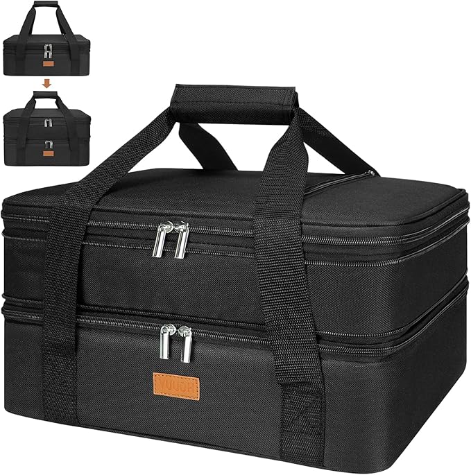Vuudh Expandable Casserole Carrier Bag - Double Decker Food Bag, Insulated Casserole Carrier for Hot or Cold Food, Lasagna Holder Tote for Picnics,Beaches,Traveling or Gifts