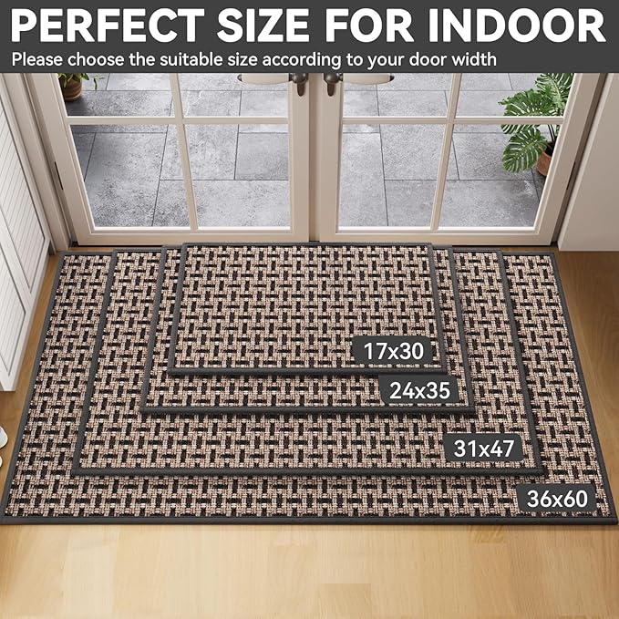 YDKGL Door Mat 31x47, Dirt Resistant and Absorbent, Non-Slip Rubber Backing Floor Mats, Easy Clean Low-Profile Doormat for Entryway, Front Door, and Inside Entrance, Black