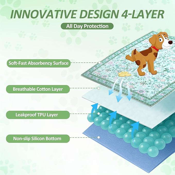 Washable Pee Pads for Dogs 72"x 72", Super Absorbent Boho Reusable Puppy Pads with Colorful Flowers Patterns for Potty Training, Floor, Couch, Bed, and Crate