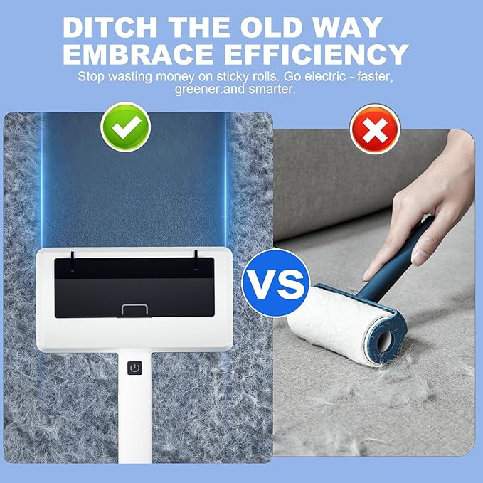 Electric Pet Hair Remover for Dogs & Cats, Rechargeable Lint Roller with Adjustable Handle, Portable Hair Cleaner for Sofa, Carpet, Bed, Car, Multi-Surface Fur Removal Tool (White, Electric)