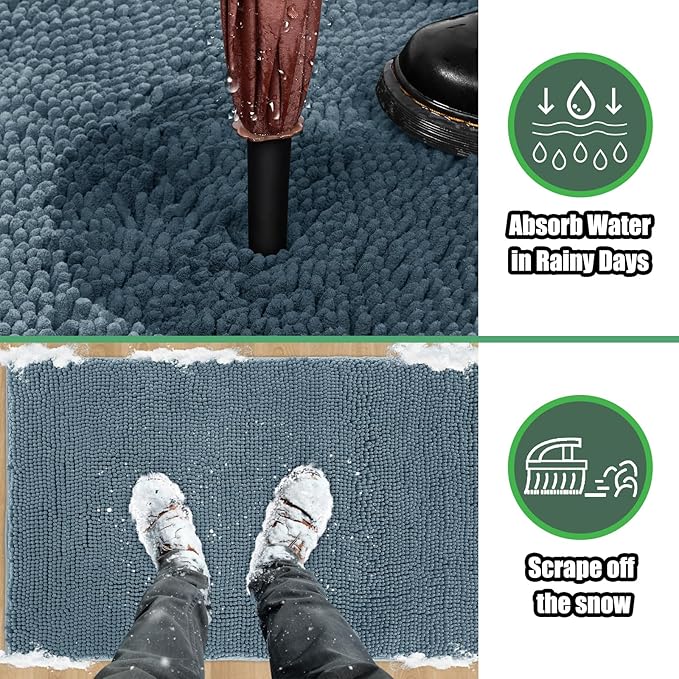 IM HOME Chenille Absorbent Outdoor Doormat 36" x 24", Washable Muddy Door Mats for Dog Non Slip Indoor Doormat Dog Mat for Muddy Paw Front Inside Doormats for Entryway Dusty Blue