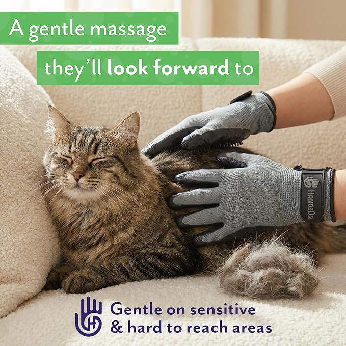 Pet Shedding, Bathing, Grooming, Hair Removing Gloves, Gentle Brush for Cats, Dogs, Horses by the #1 Ranked, Award-Winning Handson Gloves (Green, X-Large)