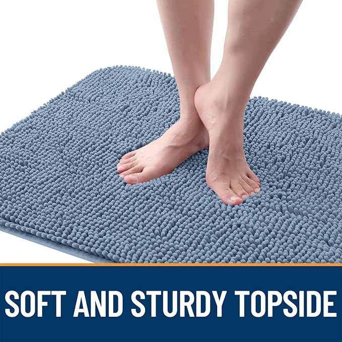 OLANLY Dog Door Mat for Muddy Paws 40x24, Absorbs Moisture and Dirt, Absorbent Non-Slip Washable Doormat, Quick Dry Chenille Mud Mat for Dogs, Entry Indoor Entryway Carpet for Inside Floor, Airy Blue