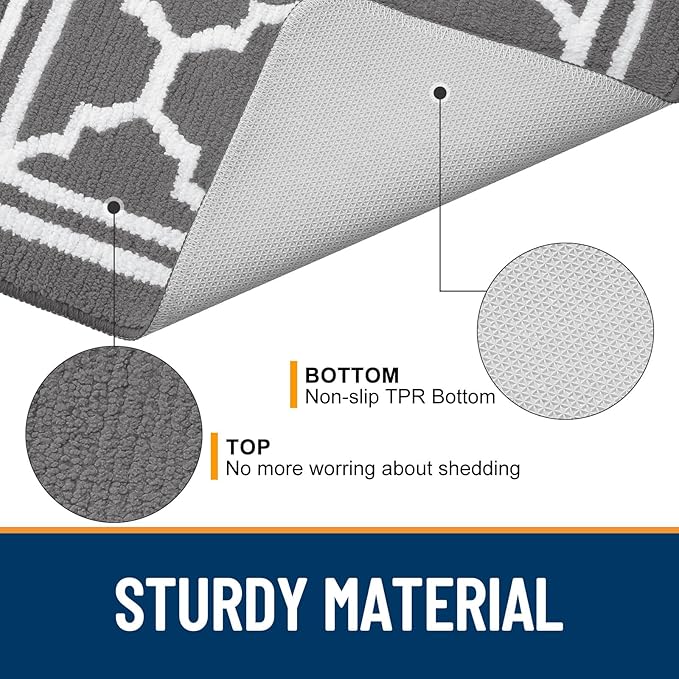Buganda Long Indoor Door Mat, Dirt-Resistant and Absorbent Doormat, Anti-Slip, Low Profile Floor Mats for Inside Entryway, Front, and Back Door Entrance (59x20 Inches, Grey)