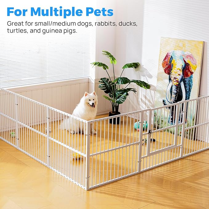 Dog Playpen - 32" Height Dog Pen, Heavy Duty Puppy Pen with Door, Safe & Sturdy, Easy Assemble for Indoor/Outdoor Pet Playpen (12 Panels with Door, White)