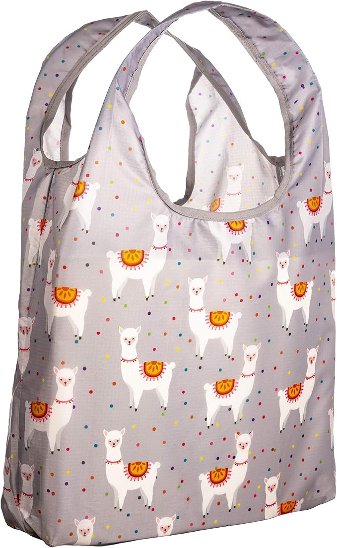 O-WITZ Reusable Grocery Bags | Vibrant Tote Bag For Groceries, Gym, Office, Beach Gear, Toys & More | Washable Design With Large Handles For Maximum Convenience | Folds Into A Small Pouch, Llama