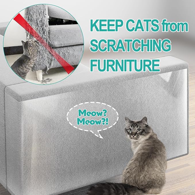 XL 190" x 17" [Thicken Vinyl] Anti Cat Scratch Furniture Protector, Single-Sided Sticky Couch Protector for Cats, Flexible Couch Corner Guard Under Cats Claw, Cat Scratch Deterrent Tape