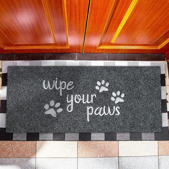 Large Welcome Mats Funny Text Dog Door Mat Do Not Knock We Know You're Here Doormat with Rubber for Outside Entryway Mat for Back Front Door Entrance Doormat 18"x47" Grey