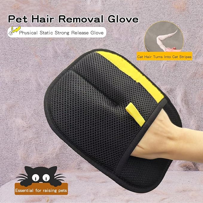 Electrostatic Pet Hair Removal Gloves: Quick Wiping - Reusable & Washable for Sofa Clothing Pet Beds Effortless Cats & Dogs Hair Remover for Busy Pet Owners (3pcs-Black)