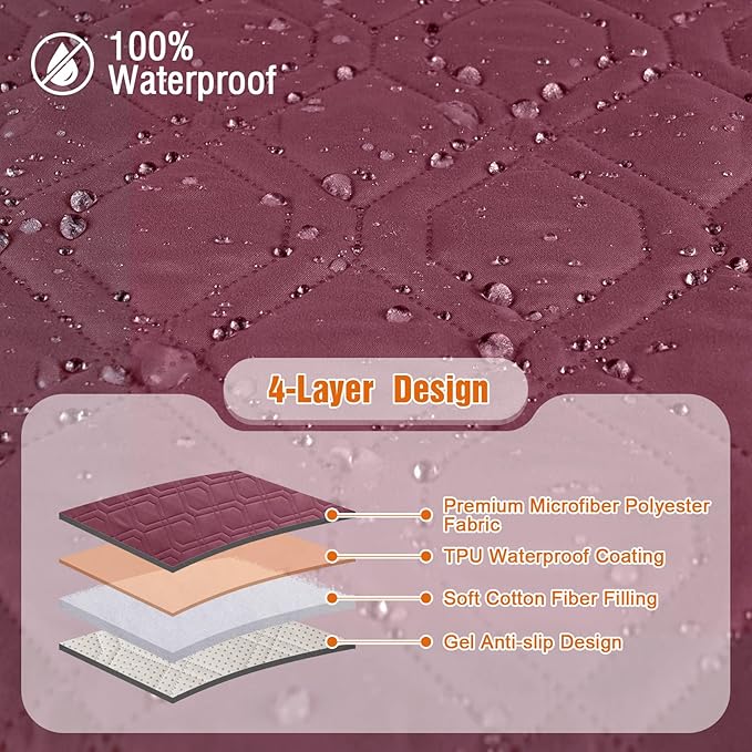 VANSOFY 100% Waterproof Recliner Chair Covers, Recliner Cover Non-Slip Dog Chair Cover Furniture Protector Washable Slipcover with Pocket, Elastic Straps for Pets, Dogs(Burgundy, 22")