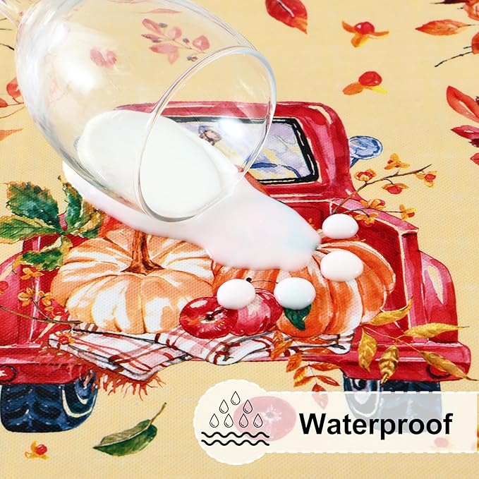 misaya Rectangle Vinyl Tablecloth, Fitted Table Cover, Waterproof, Elastic Edge, Flannel Backing, Plastic Table Cloth Fit 8 Foot Folding Tables for Fall, Thanksgiving (Pumpkin Truck, 30x96 inch)