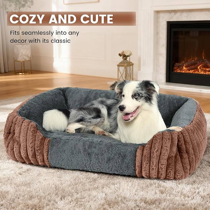 Dog Beds for Extra Large Dogs 43x35 Inch, Comfort-Sided Orthopedic XXL Dog Bed Couch with Breathable Shredded Memory Foam, Faux Rabbit Fur Pet Bed, Non-Detachable, Non-Slip, Machine Washable