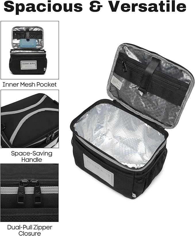 SUNNY BIRD Insulated Lunch Bag with Foldable and Leakproof Design, Thermally Insulated, Shoulder Strap for Women, Men and Teen (Black 002)