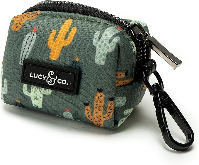 Lucy & Co. Looking Sharp Dog Poop Bag Holder - Leak Proof Dispenser - Hygienic Pet Poop Pickup - Green Gold Cactus