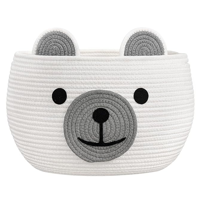 CherryNow Baby Basket for Nursery, Woven Rope Baby Shower Basket, Cute Baskets for Gifts Empty, Diaper Caddy Organizer with Handles, White, 15.7"D x 10.5"H