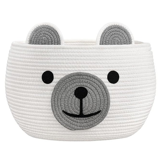 CherryNow Baby Basket for Nursery, Woven Rope Baby Shower Basket, Cute Baskets for Gifts Empty, Diaper Caddy Organizer with Handles, White, 15.7"D x 10.5"H