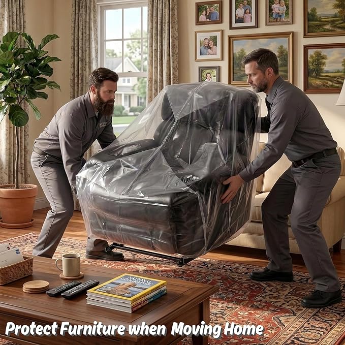 Wowfit Furniture Cover Dust-Proof Moving Bag for Chairs, Recliners & Boxes – Clear, Odorless Plastic - 4mil-Thick - 34W x 42.1D x 65/48H Inches
