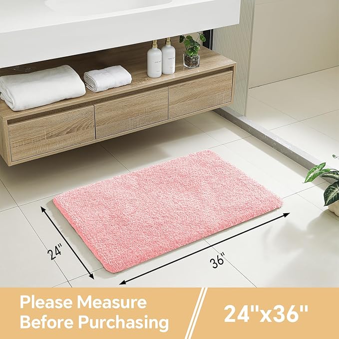 Pink Bathroom Rugs 24"x36" - Fluffy Microfiber Bath Mat, Non Slip and Absorbent Bathroom Floor Mat, Machine Washable Plush Rug - Ideal for Tub, Cabinet or Washroom