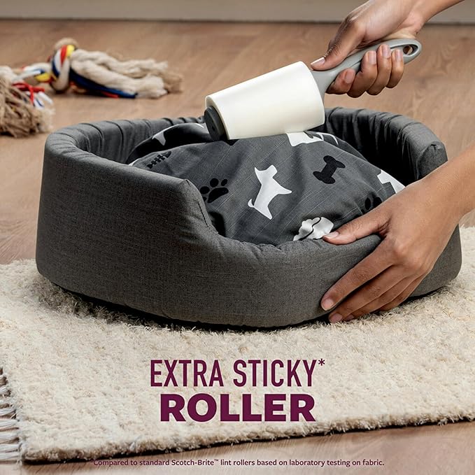 Scotch-Brite Pet Hair Pickup Extra Sticky Lint Roller, Designed for Removing Fur + Fluff on Couches, Clothes, Dog and Cat Beds, & More, 2 Pack, 200 Easy-Tear Adhesive Sheets Total