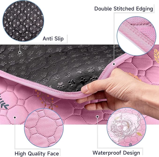 Sunheir Washable Pee Pads for Small Pet 5-Pack, Reusable Pet Training Pads Absorbent & Leak-Free, Waterproof Pee Pads for Dog Cat Rabbit Guinea Pig Hamster, Whelping Pad (Leaves - Pink, 12x12)