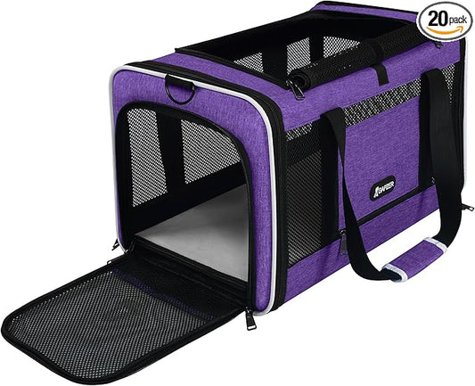 GAPZER Per Carrier for Cat 18x11x11 Inch FAA Complaint, Kitten Taxi Top Load Soft Cloth Bag, Small Animal Portable in Cabin Crate Shih Tzu Dog Kennel Carry Case, 4-Sided-Ventilated Kitty Purse Purple