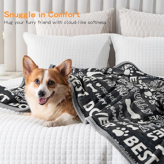 CAPT.SNOOZE Waterproof Dog Blankets Pet Blanket 60"x80", Soft Fluffy Sofa Car Bed Protector, Reversible Sherpa Fleece Dog Blanket for Large Dogs (Letters)