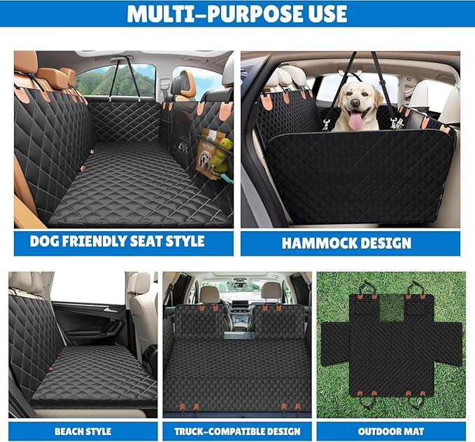 KONNAO Back Seat Extender, Car Dog Seat with Hard Bottom Holds 420lbs, Thick & Durable Waterproof Pet Hammock Protector for Car, SUV,Truck(Black)
