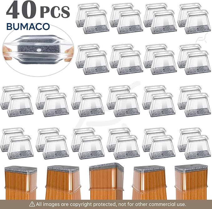 BUMACO Chair Leg Floor Protectors Rectangle Chair Leg Protectors for Hardwood Floors Silicone Pads Covers to Protect Floors(Clear-20 Pcs, Rectangle L Fit (L:1-1/2” ~ 2”,W:3/4” ~ 1”