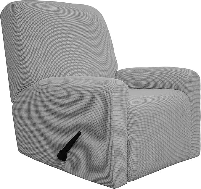 Easy-Going Recliner Stretch Sofa Slipcover Sofa Cover 4-Pieces Furniture Protector Couch Soft with Elastic Bottom Spandex Jacquard Fabric Small Checks(Recliner,Light Gray) Large